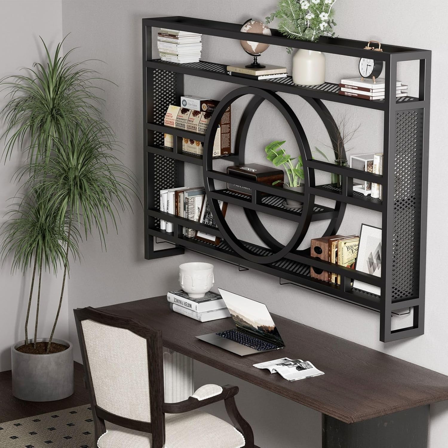 3-Tiers 39in Wine Rack Wall Mounted, Metal Floating Bar Shelves with Wine Glass Holder Hanging Industrial Liquor Shelf for Home Bar Kitchen, No Assembly Required