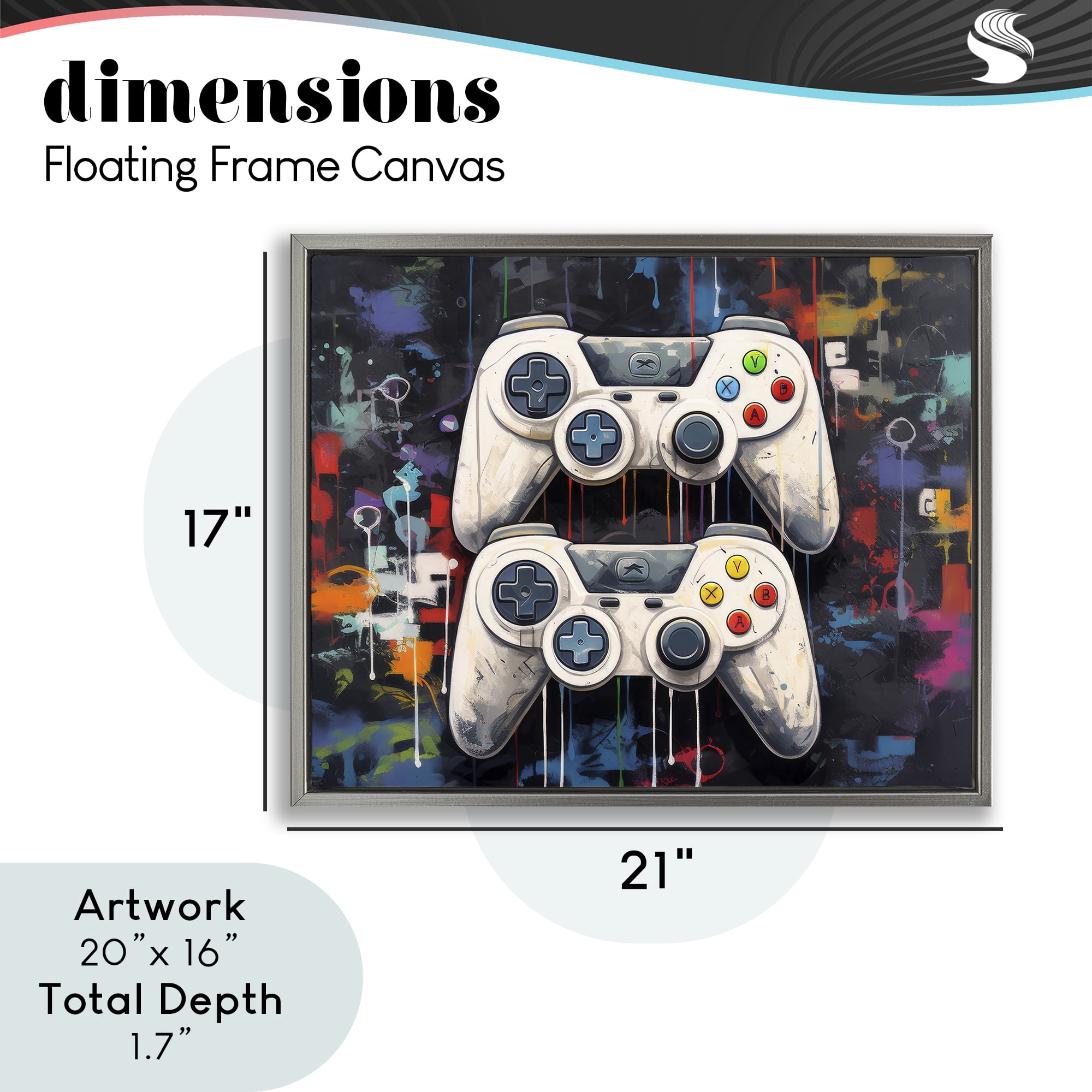 Stupell Industries Joystick Journeys with Paint Splatter Gray Framed Floater Canvas Wall Art, design by Lazar Studio