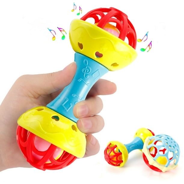 Juguete de sonajero de agarre de mano de goma suave | Patrones de alto contraste | Función de mordedor | Lavable | Sonido de jingle | Promueve la motricidad fina | Pelota masticable táctil |