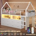 thumbnail image 6 of Twin Size Low Loft Bed with 8 Storage Drawers and Bookcase, House Shaped Bunk Bed with LED Lights,Metal Loft Bed with Ladder,13.4" Safety Guardrail,White, 6 of 8