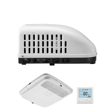 KFFKFF 15000 BTU RV Air Conditioner, Roof-Top Installation, 65 dB Sound Minimizing Feature, Includes Air Flow Box, Control Interface and Installation Gear, Ideal for Motorhomes and Trailers, White