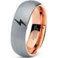 thumbnail image 1 of Tungsten Flash Thunder Lightning Bolt Band Ring 7mm Men Women Comfort Fit 18k Rose Gold Dome Brushed Gray Polished, 1 of 4