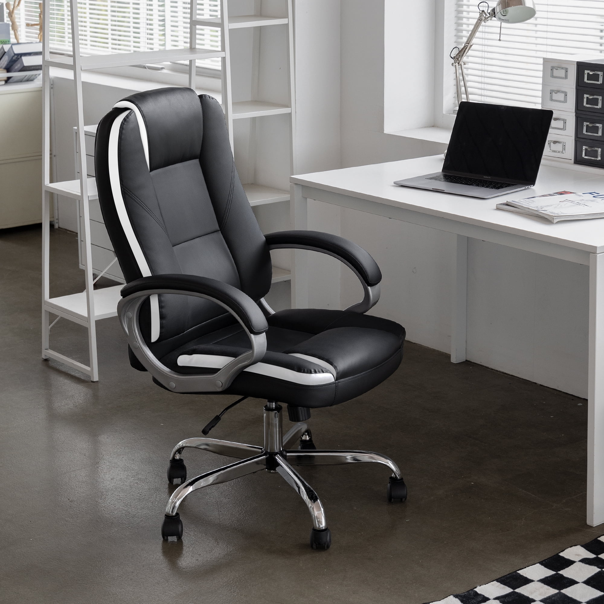 NEO CHAIR Home Office Chair, Heavy Duty Leather Office Chair, Ergonomic High Back Cushion Lumbar Back Support, Computer Desk Executive Chair for Work, 8 Hours Comfort, Black