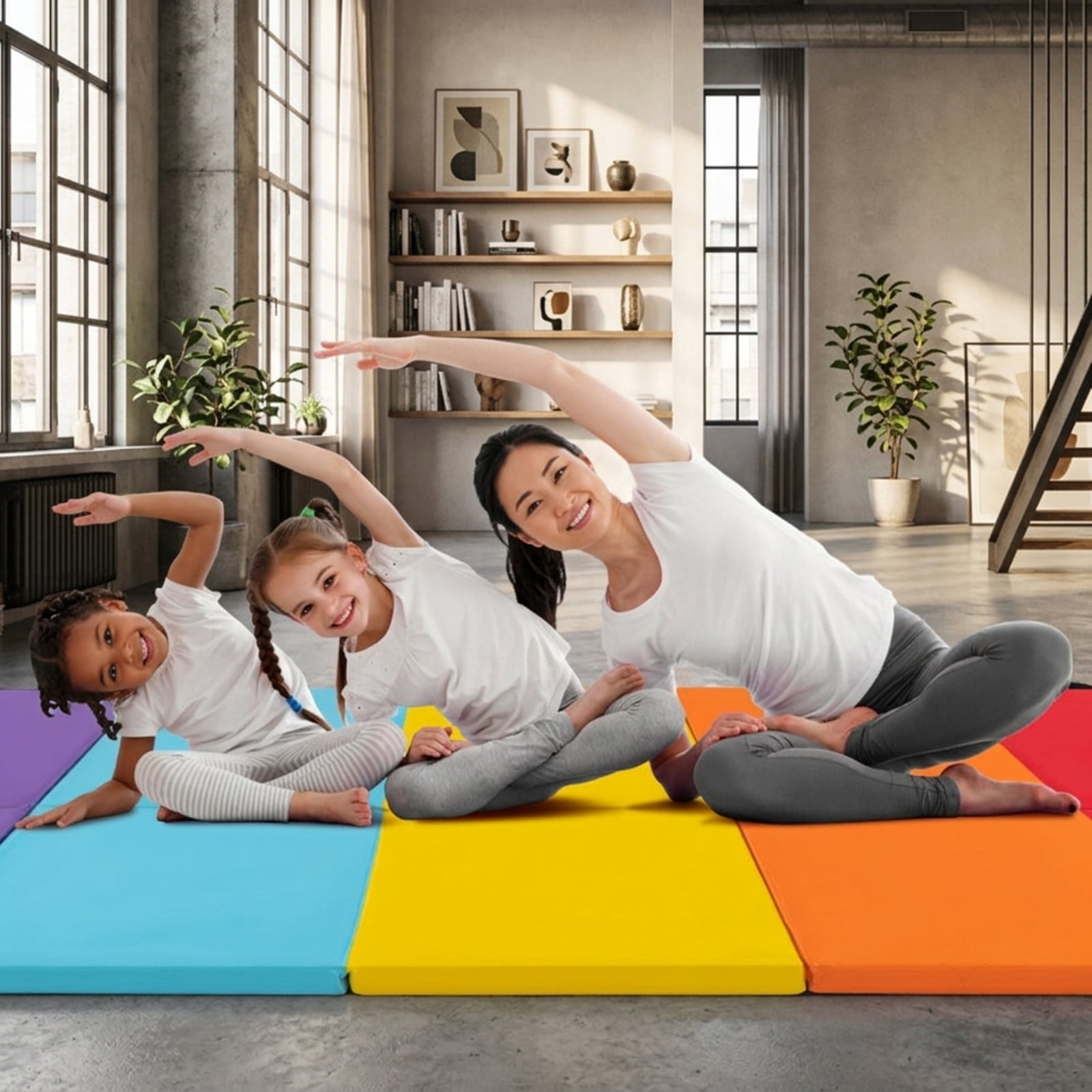 Airfind 5 Panel Folding Gymnastics Mat for Kids with Reinforced Carry Handles and Hook and Loop Fasteners for Home Tumbling and Yoga, Red