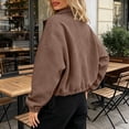 thumbnail image 4 of thefmos Women's Stand Collar Zip Up Long Sleeve Jacket with Pocket Drawstring Solid Color Casual Outerwear Trendy Spring Fall Outfit, Brown XL, 4 of 9