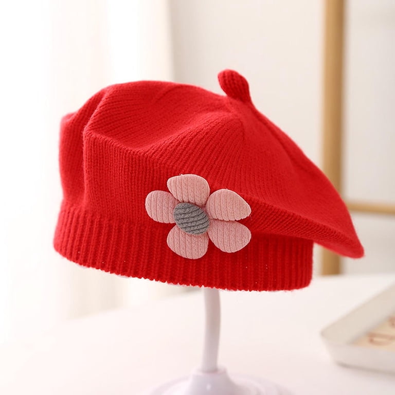 Little Girls Beret Hat Winter Warm Floral Berets French  display picture 1