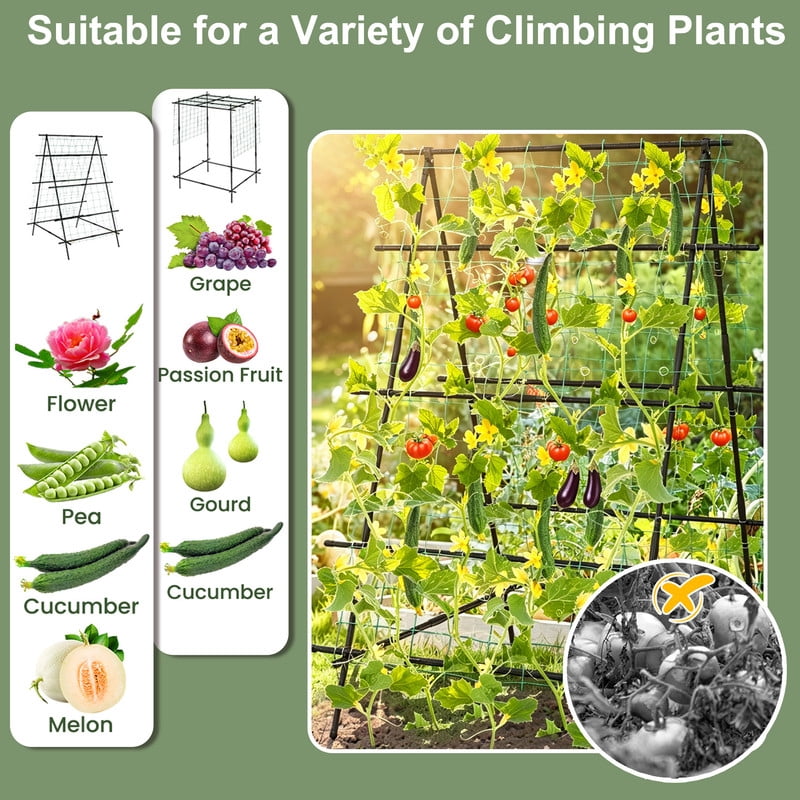 LIVIZA Cucumber Trellis for Climbing Plants with Netting, A-Frame Trellis Tall for Raised Bed Garden Trellis for Vegetables