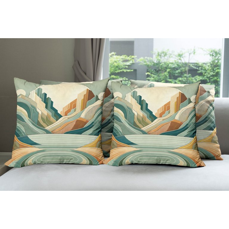 Ambesonne Lake Throw Pillow Cover Pack, Pastel Rising Mountains
