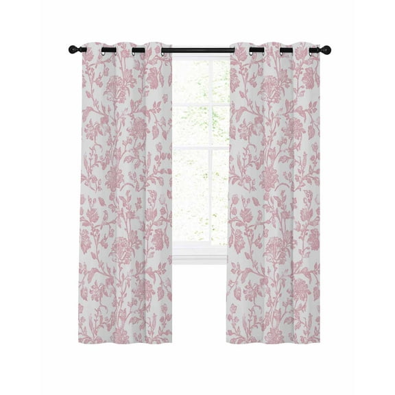 Light Pink Floral Paisley Blackout Curtains for Bedroom Living Room, Boho Leaf Vintage Farmhouse Linen 84 In Long Thermal Insulated Room Darkening Drapes Grommet Window Treatments, 52 x 84 In