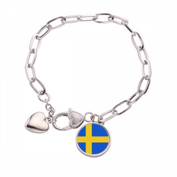 sweden national flag eu country Heart Chain Bracelet Jewelry Charm Fashion