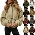 thumbnail image 6 of qucoqpe Womens Winter Cropped Fleece Jacket Trendy Casual Full Zip Warm Coat Plushy Fuzzy Outwear Tops, 6 of 6
