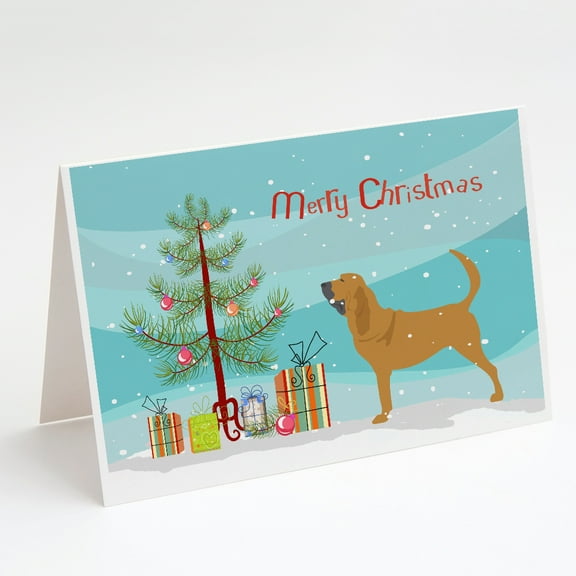 Bloodhound Merry Christmas Tree Greeting Cards and Envelopes Pack of 8