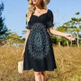 thumbnail image 4 of Vestido de manga corta con diseño de mandala azul y negro para mujer, vestido de verano para fiesta, noche, elegante, de lujo, para celebridades., 4 of 7