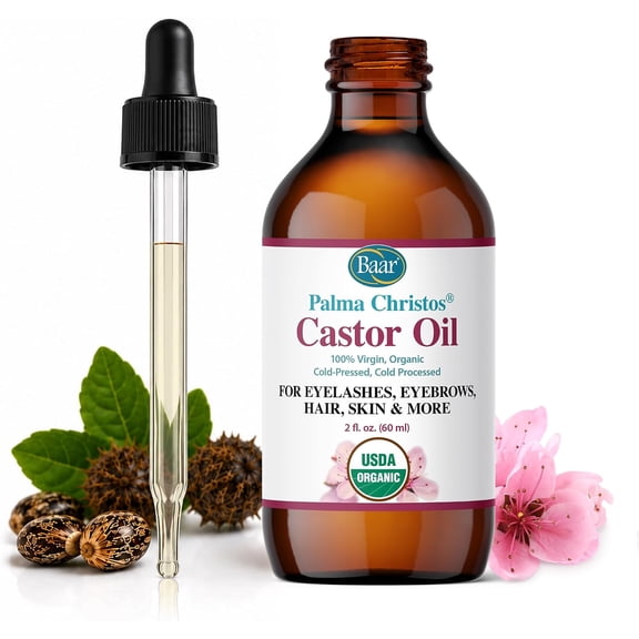 Castor Oil, Organic. 2 oz Dropper Bottle. Natural Hair Treatment Oil for Women and Men