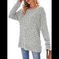 thumbnail image 3 of Suéter de Punto con Abertura Lateral Y2K para Mujer, Cuello Redondo, Larga, Blusa de Punto Liso con Abertura Lateral, Túnicas Gris XXL, 3 of 10
