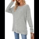 thumbnail image 3 of Suéter de Punto con Abertura Lateral Y2K para Mujer, Cuello Redondo, Larga, Blusa de Punto Liso con Abertura Lateral, Túnicas Gris L, 3 of 10