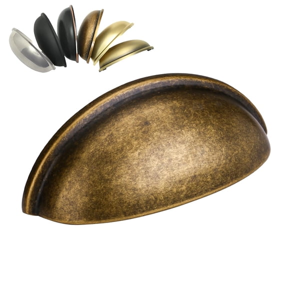 HOMOTEK Lot de 6 Poignées de Tiroir, Poignées de Tasse, Poignées de Commode pour Armoires, Laiton Bronze - Entraxes de Trous de 3 Pouces, Poignées de Meubles, Quincaillerie d'Armoire de Cuisine