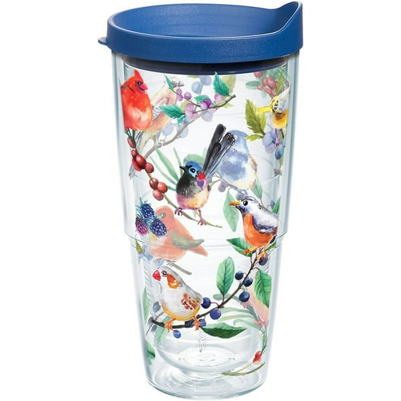 Tervis Watercolor Songbirds Made in USA Double Walled Insulated Tumbler Cup Keeps Drinks Cold & Hot, 24oz, Clear