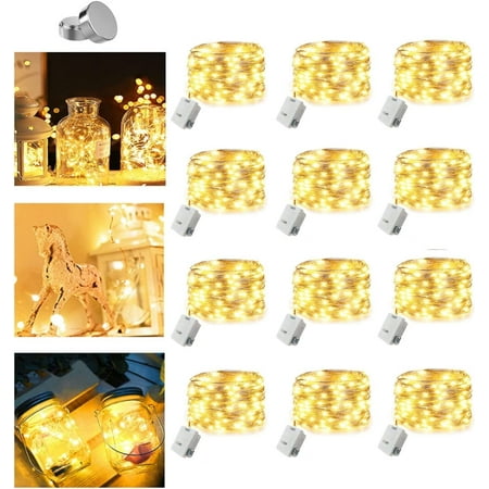 12 Pack Fairy Lights Battery Operated 3 Speed Mode, 12 Extra Batteries for Replacement, Decorations String Lights, 7ft 20LED Mini Twinkle Lights for Mason Jar Halloween Christmas Decor Indoor Outdoor