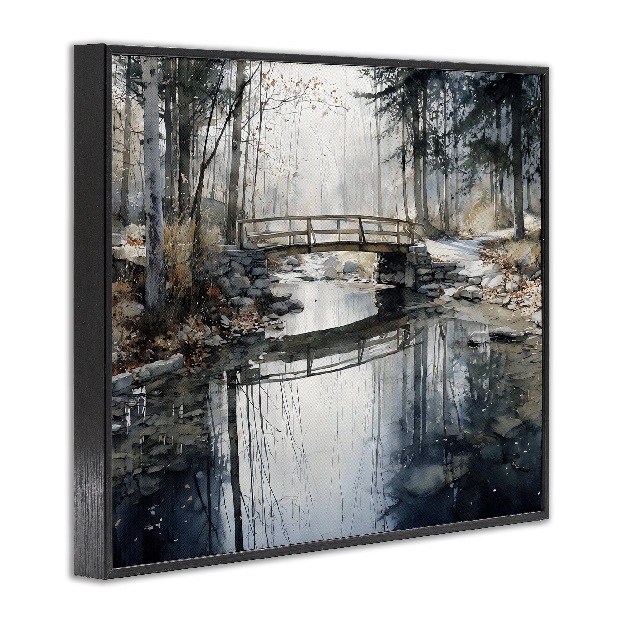 Stupell Industries Stone Bridge over Stream Black Framed Giclee Art, design by Franklyn Gregory
