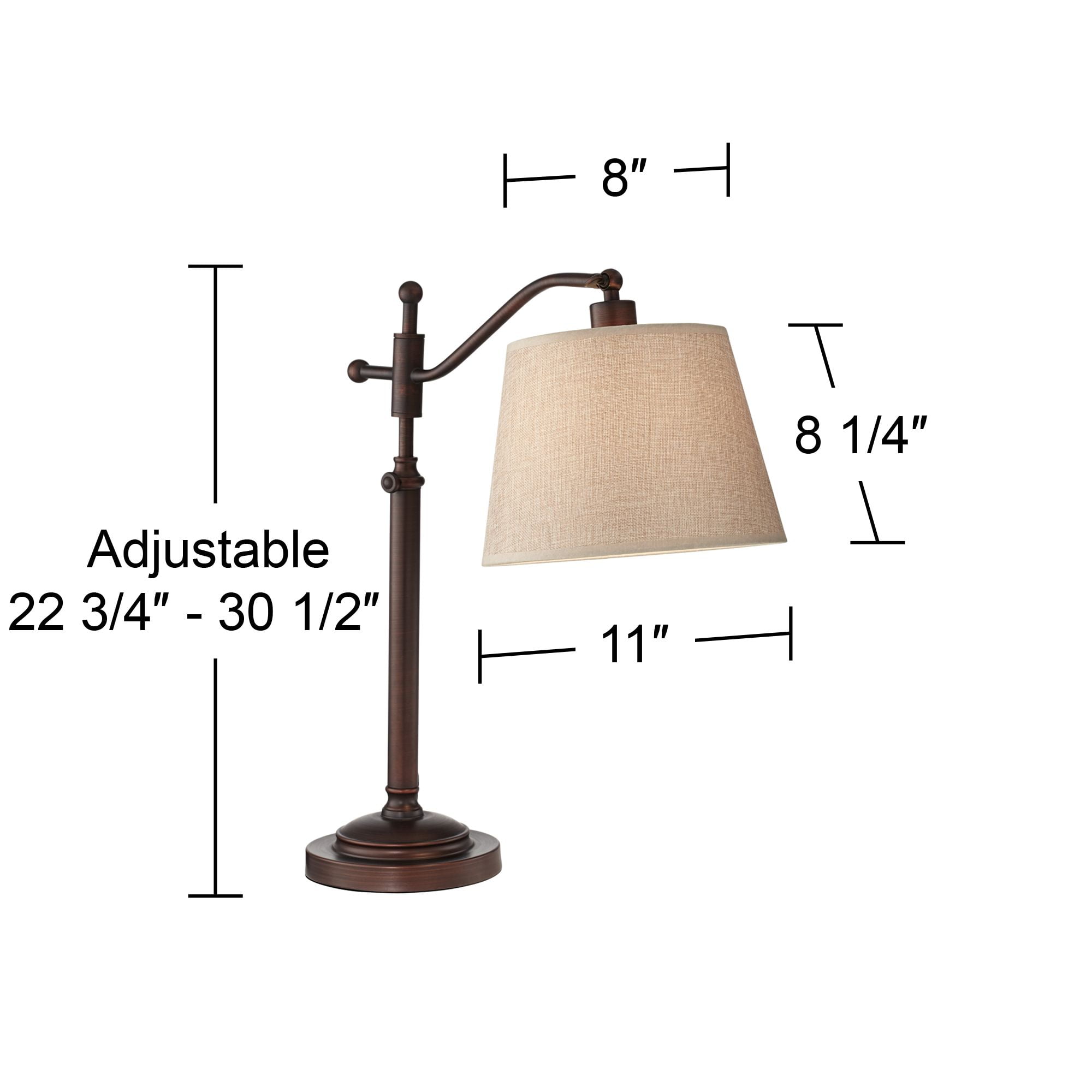 Regency Hill Downbridge Style Desk Table Lamp Adjustable Height 30.5" Tall Bronze Metal Tan Linen Look Shade for Living Room Bedroom Office