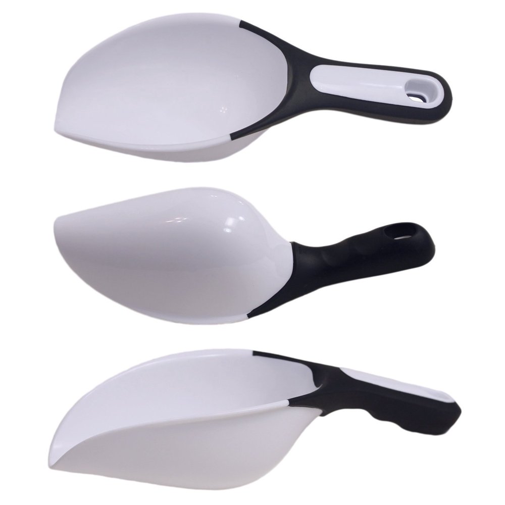 Set of 3 Plastic Scoops, Multipurpose, Comfort Grip Handle (White