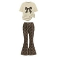 thumbnail image 5 of Glisme Girls Outfit Casual Bow Short Sleeve Top And Flare Pants Comfy Two Piece Set Playwear Trend Matching Set Size 9-10 Years Beige, 5 of 5