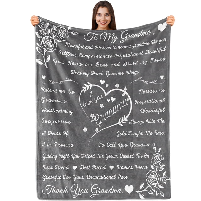 LHSHID Gifts for Grandma Birthday Gifts for Grandma I Love You Grandma Gift Blanket with Printed Blanket Unique Grandma Gift from Granddaughter or Grandson Thanksgiving Christmas 50x60in