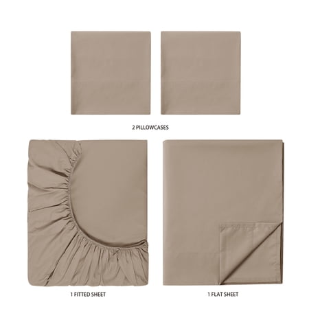 MAINSTAYS COMFORT CHILL MICROFIBER BED SHEET SET, QUEEN, BROWNSTONE, 4 PIECE