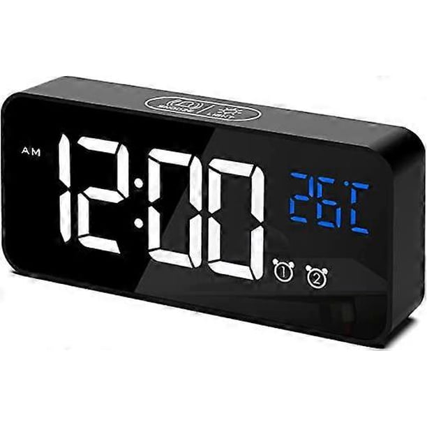 Digital Alarm Clock, LED Digital Clock Alarm Clock Temperature/Snooze/2 Alarms/12/24 Hours/USB Charging Port/16 Music, Black