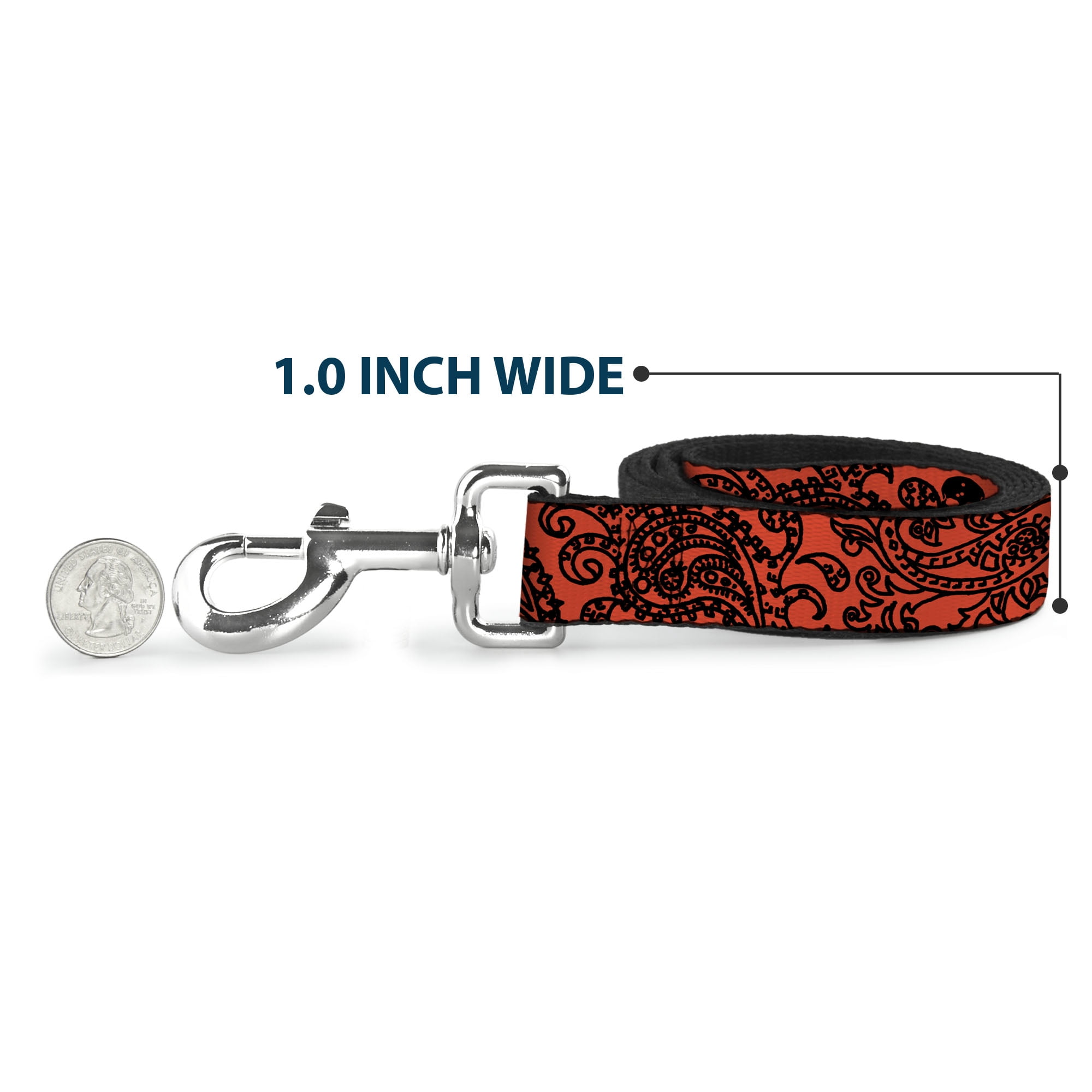 Buckle-Down Pet Leash, Dog Leash, Bandana Skulls Orange Black, 6 Feet Long 1.0 Inch Wide