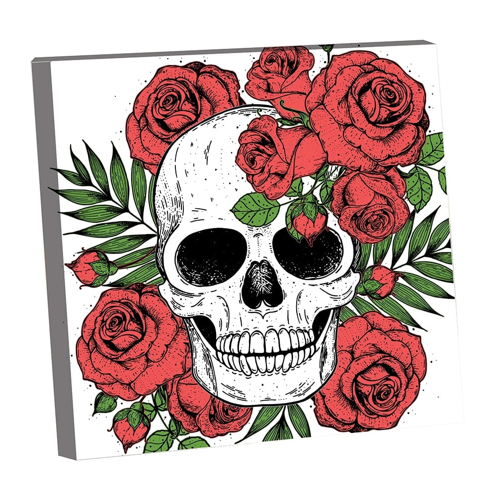 Skull with Roses Around-14"x14" Canvas Artwork 16 x 20