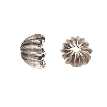 Bali Bead End Caps - Ribbed Round Antique Silver-Plated Bead Cap/Cord End Fits 18.5-20.5mm Beads 19x19mm Sold per pkg of 4pcs per pack