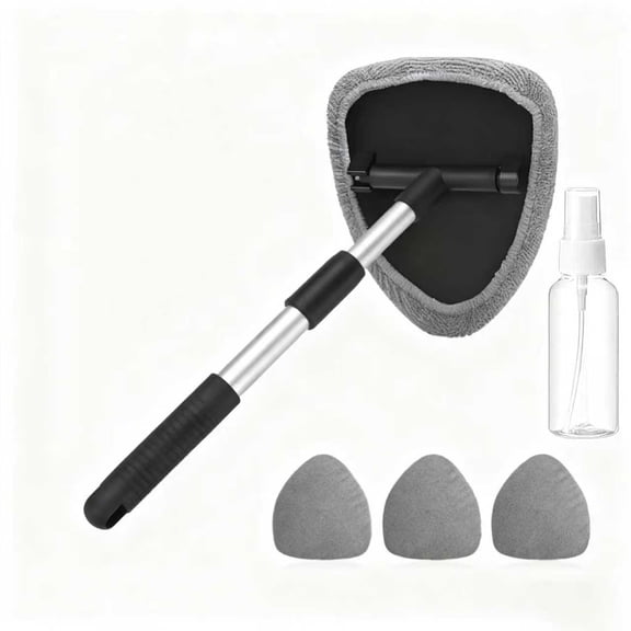 Extendable Windshield Cleaner Tool, 15.9-21in Car Interior Detailing Kit with 180° Rotating Head & 4 Reusable Microfiber Pads, Glass Wiper for Auto & Home Windows, Includes Spray Bottle