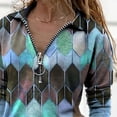 thumbnail image 4 of ICHUANYI Clearance Fashion Women Lapel Geometric Print Zipper Long Sleeve Casual Blouse T-shirt Top(Blue, XL) ICHUANYI WER2023081002232, 4 of 5