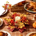 thumbnail image 4 of Cheapark Artificial Maple Leaf Berry Candle Ring Wreath, Fall Harvest Tabletop Candlestick Garland, Halloween Thanksgiving Seasonal Centerpiece Decor, Single Ring 11.81 In, 4 of 6