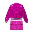 thumbnail image 4 of TiaoBug Kids Boys Girls Jazz Dance Costumes Shiny Metallic Long Sleeves Outerwear And Dance Shorts Sports Set Rose 16, 4 of 5