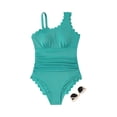 thumbnail image 2 of Bathing Suit for Women Tummy Control Underwire One Shoulder Swimsuits Slim Swimwear Scalloped Full Coverage Swim Suit Cyan XL, 2 of 4