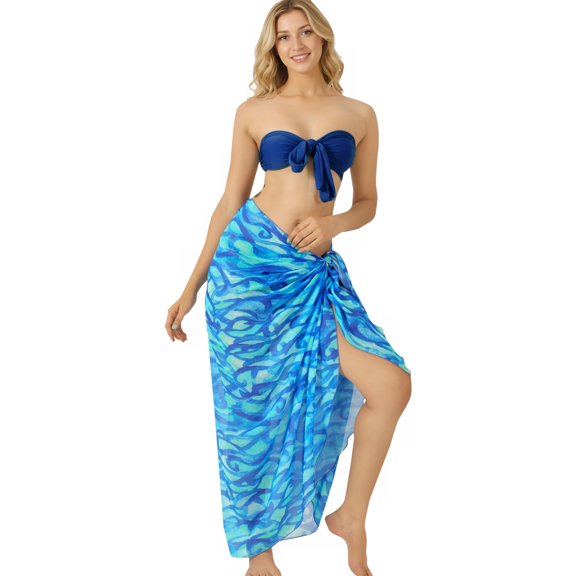 LA LEELA Women's Beach Wrap Bikini Swimwear Cover up Bathing suit Summer Wraps Swimsuit Sarong Skirts for Women One Size Waves, Blue