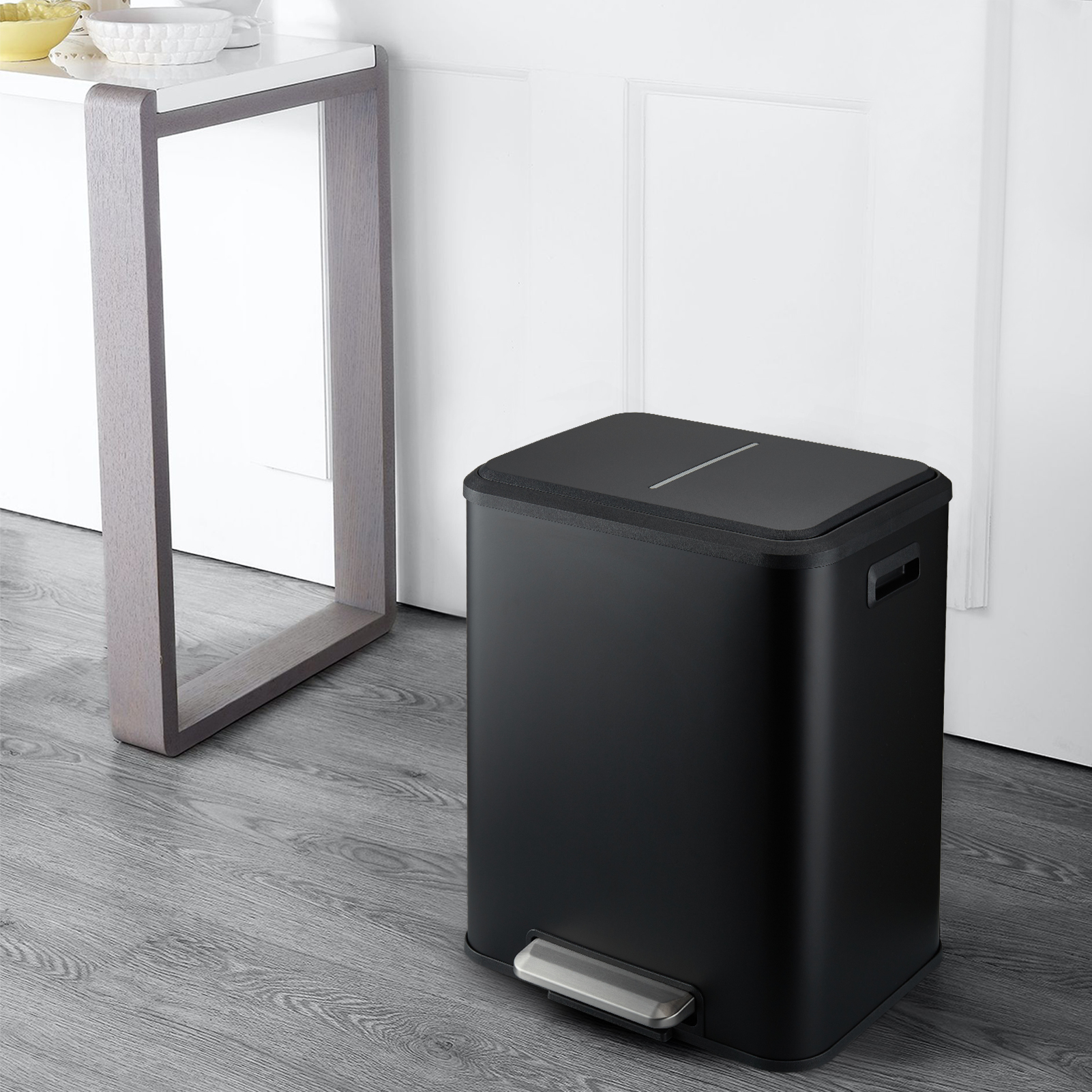 Dual Trash Can, Dual Compartment Step Trash Can, Double Bin Trash Can ...