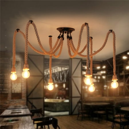 Country Kitchen Lighting 4/8/10/12 Lights E27 Holders Rope Ceiling Lamp Vintage Rustic Hemp Pendant Light Base Chandelier Creative Industrial Retro Country Style For Restaurant Cafe Bar Home Decoration ()