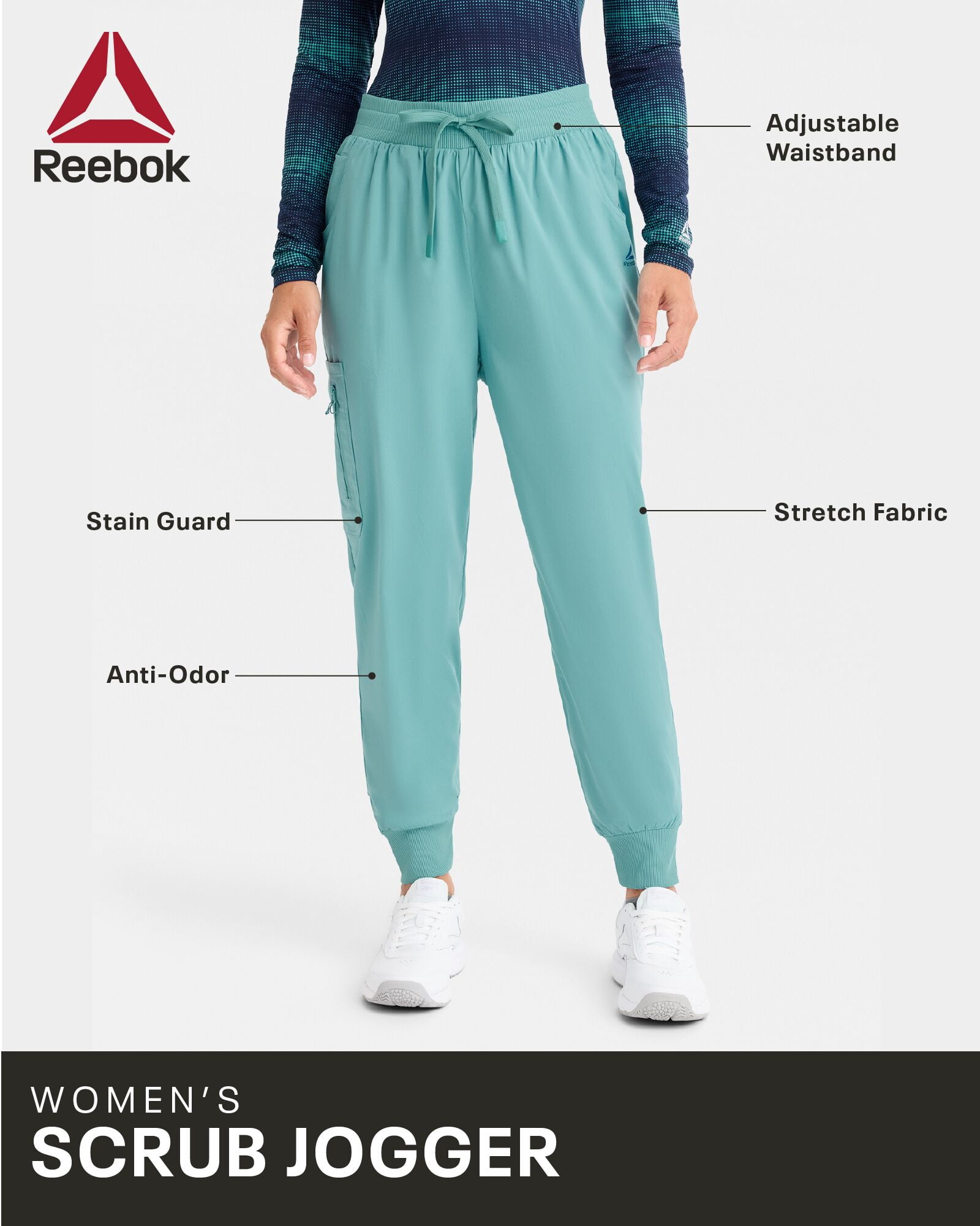 Reebok Women's Tech Comfort 4 Pocket Straight Leg Scrub Pants, 1 Pack, Sizes S - 3XL