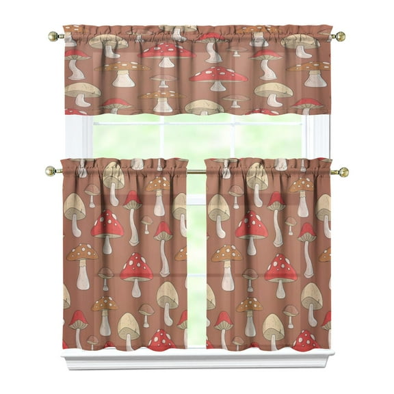 Mushroom (33) Kitchen Curtain Valance 3 Piece Home Curtains and Valance Set Curtain Sink Window Decor Window Treatment Tier 27.5x36 Length