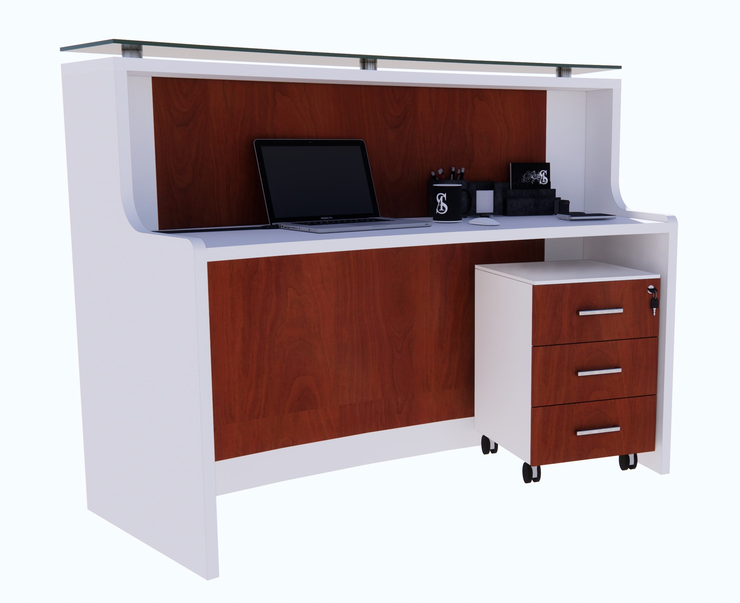 UGOS FORM Modern Floating Glass Top Reception Desk w/Transaction