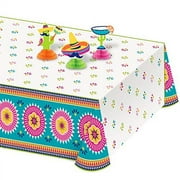 Fiesta Table Decorations - Plastic Tablecover and Mini Tissue Centerpieces for Cinco De Mayo, Taco Parties, and Mexican Fiestas (4 Piece Set)