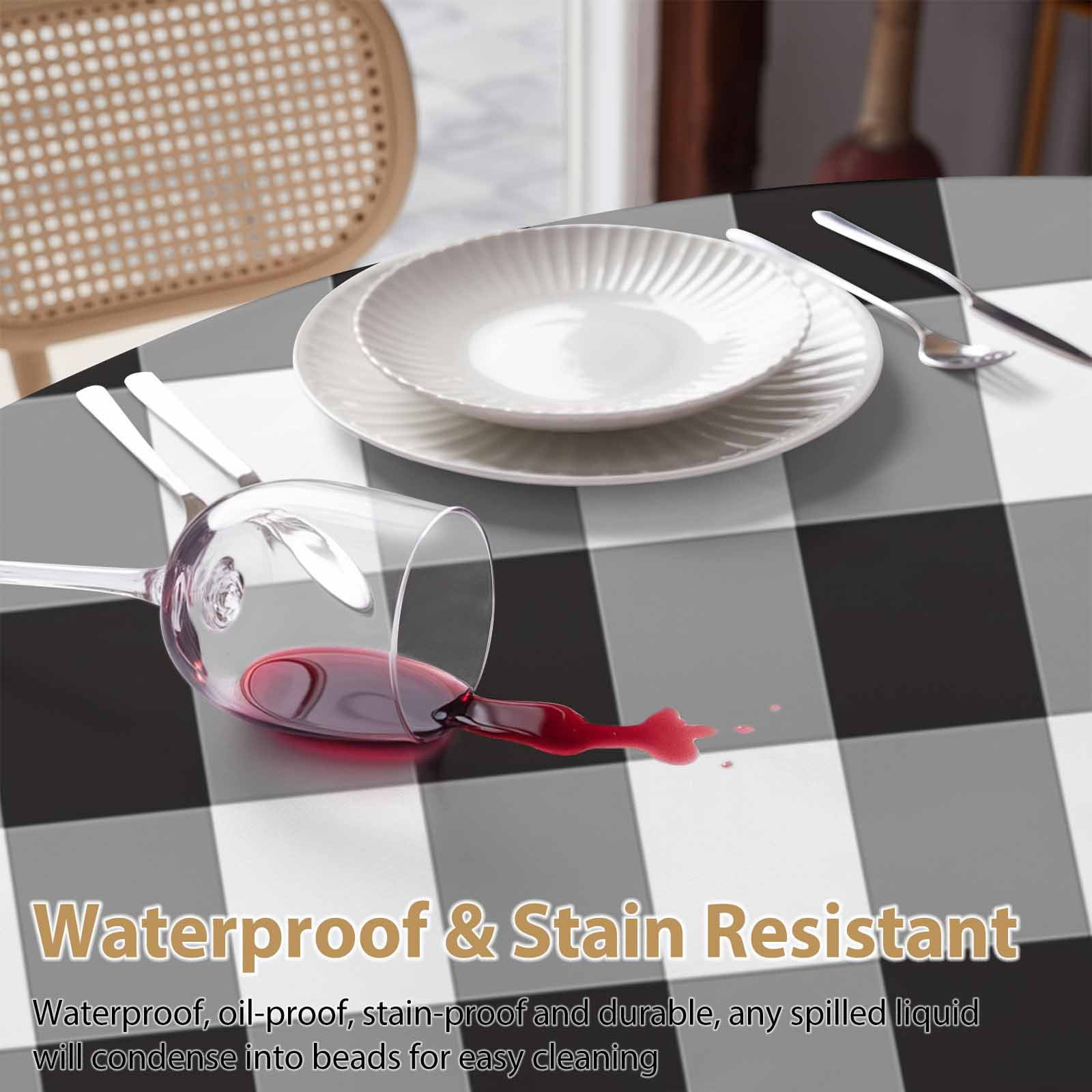 Round Tablecloth Black White Checkered Plaid Waterproof Oil Proof Polyester Table Cloth Cover Decor for Home Dining Outdoor,Patio,Parties, 60" Dia. Rustic Farmhouse Pattern