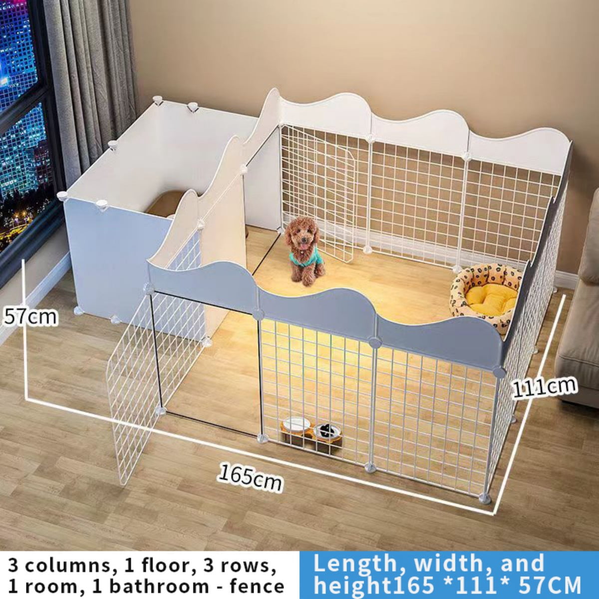 DIY Indoor Pet Playpen with Potty Area - Customizable Small Dog Fence & Exercise Pen, 18-Panel Metal & Resin Puppy Kennel with Doors, White (65" L x 44" W x 22" H)