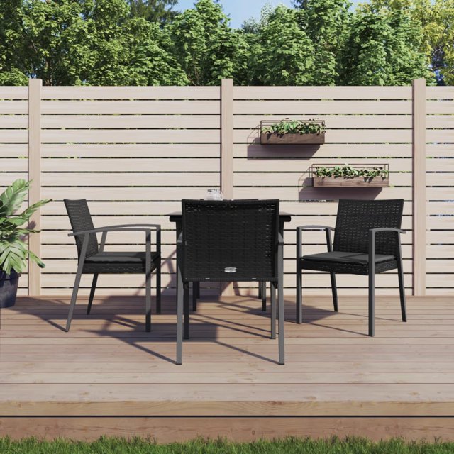 vidaXL 5 Piece Garden Dining Set with Cushions Poly Rattan and Steel