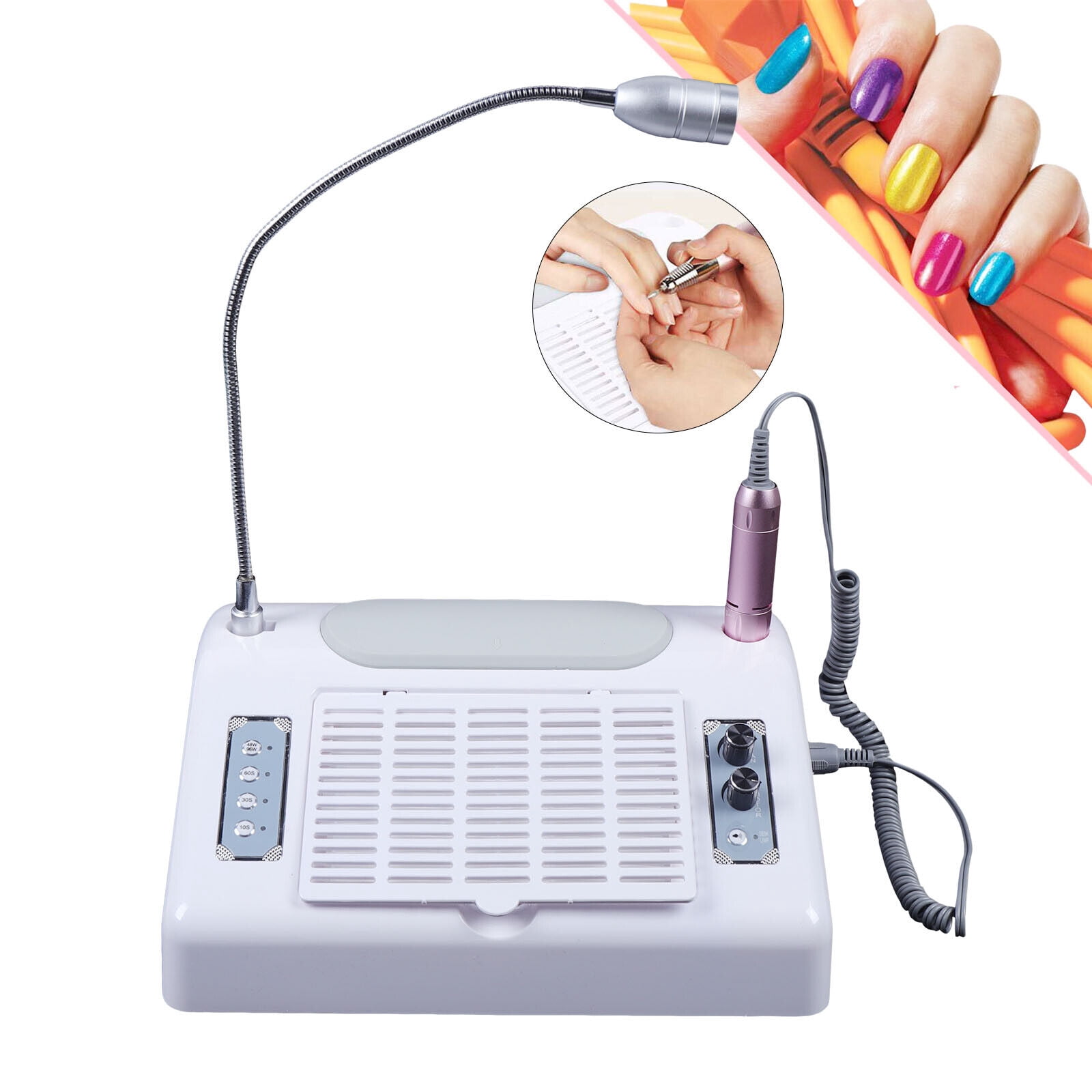 Modern White 5-in-1 Electric Nail Drill Machine for Most Nail Adhesives on The Market Multi-angle Bending Design