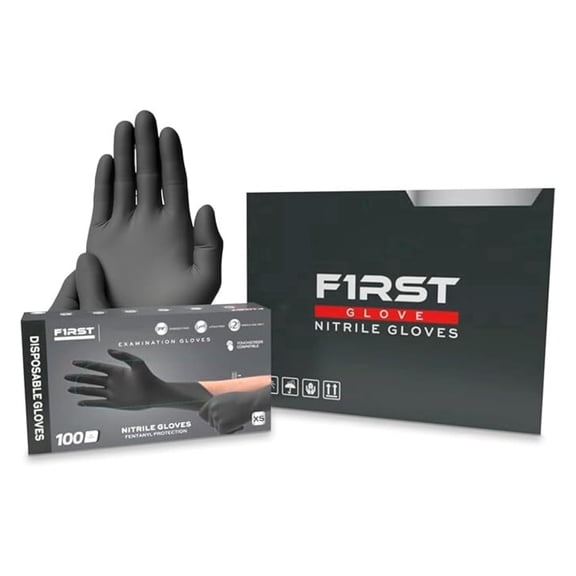 FIRST GLOVE 3.5 Mil Black Nitrile Disposable Gloves - Food Safe Disposable Gloves, Disposable Cleaning Gloves, Micro Textured Gloves for Enhanced Grip, Latex Free Gloves 100 Ct. (X-Large)